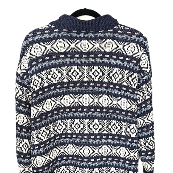 MOTHERHOOD Tribal Style Knit Cardigan Sweater Zip Up Blue Beige Size Large - Picture 10 of 17